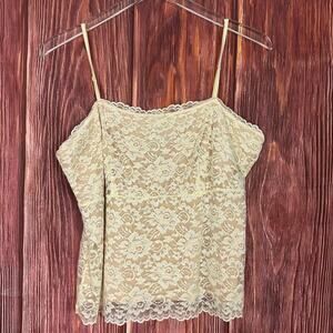New York & Company Womens Lace Tank Top Cream Y2K Size XL